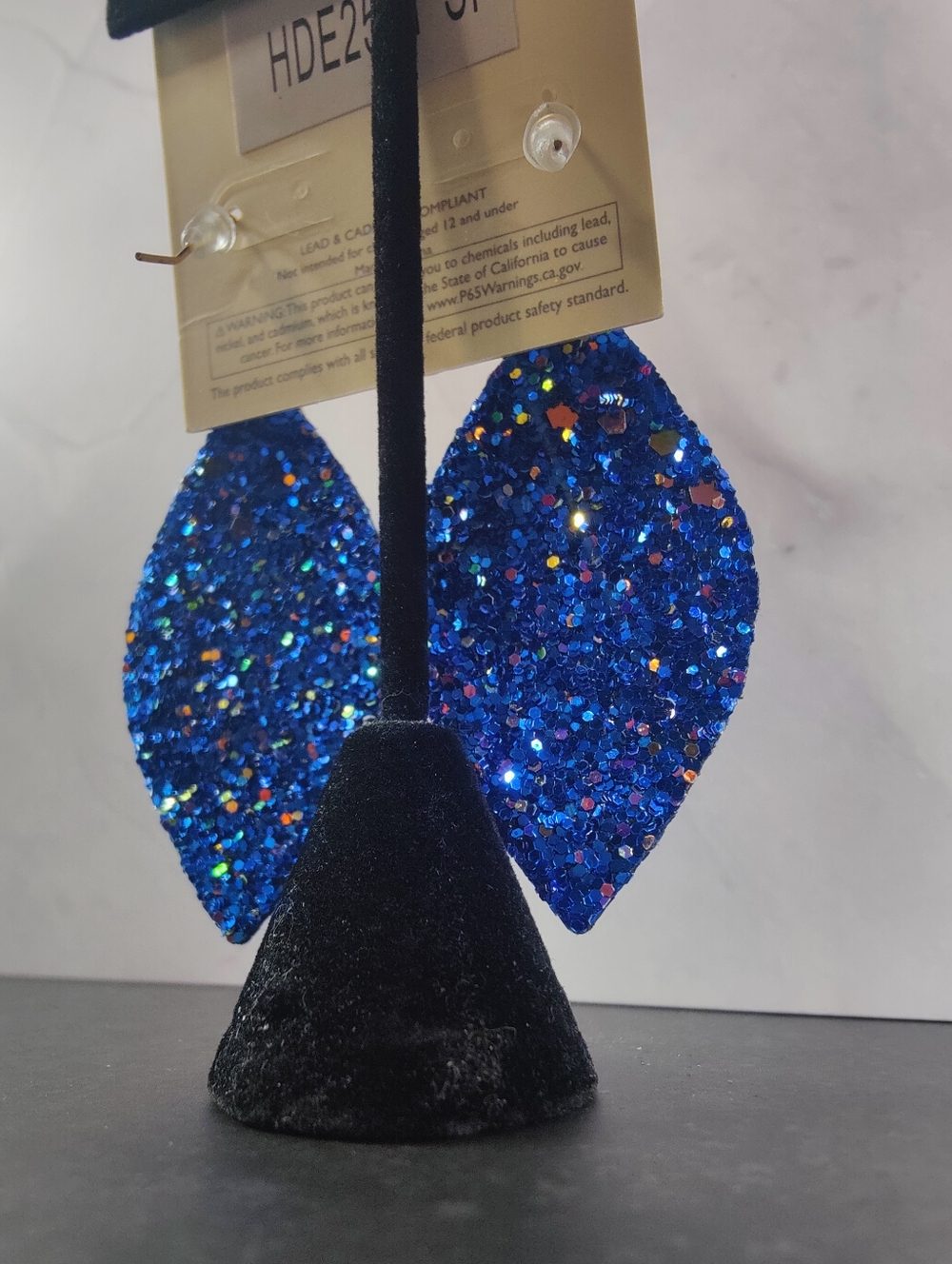Blue Glitter Teardrop Earrings Statement Sparkle Lightweight NWT - Picture 3 of 3